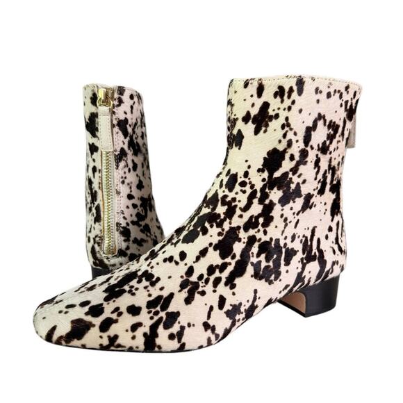 J.Crew Roxie Zip-Back Ankle Boots Calf Hair Snow Pony Animal Print Cream Black 6 - Picture 3 of 14